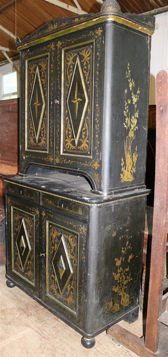 18th Century painted cupboard on cupboard